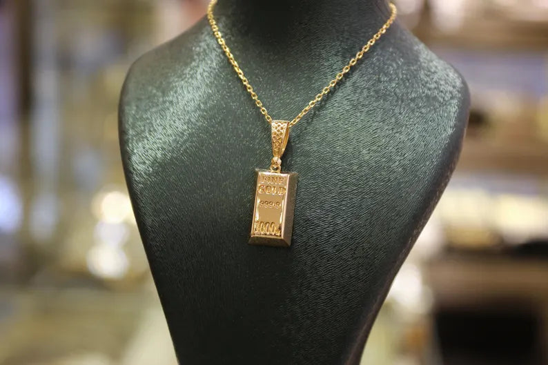 22K Gold Bar Pendant Necklace, 22K Bullion Gold Necklace, Gift For Her, 22K Pure Gold, Dainty Necklace for Women, Jewelry, Gift For Woman