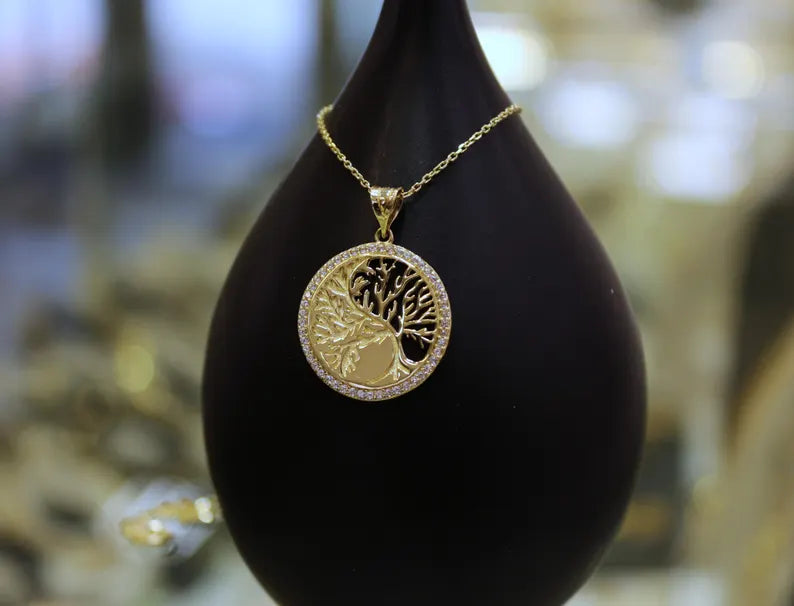 14K Solid Gold Tree of Life Necklace, Gold Necklace, Dainty Tree of Life Necklace, 14K Jewelry, Gift for Her, 14K Gold Tree of Life Pendant