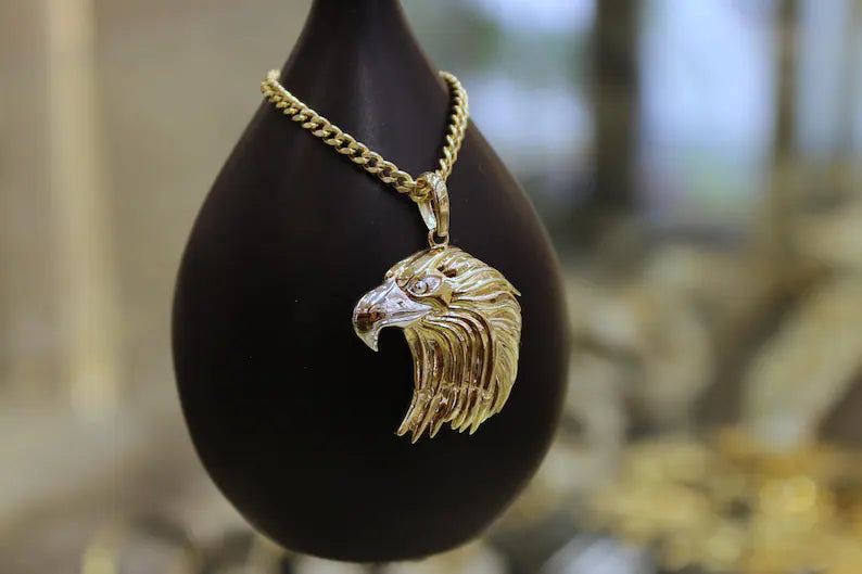 14K Gold Eagle Pendant, 14K Eagle Gold Necklace, Eagle Head Pendant, Gift for Him, Necklace for Women, Animal Jewelry, Mens Gold Pendant