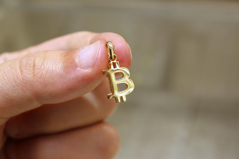 14K Gold Bitcoin Necklace, 14K Gold Btc Coin, Bitcoin Pendant, Bitcoin Charm, Cyrpto Coin Gold, Jewelry Gift, BTC Bling, Luxury Gift For Him