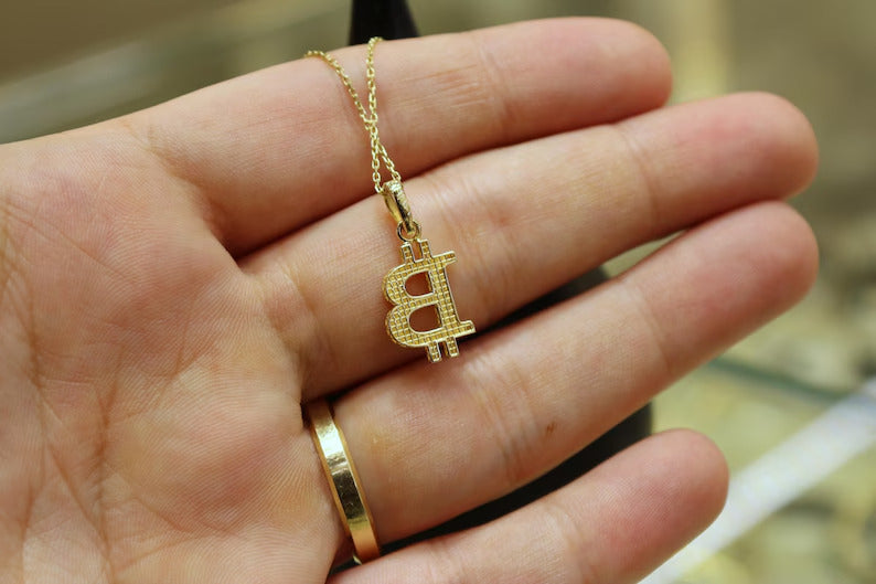 14K Gold Bitcoin Necklace, 14K Gold Btc Coin, Bitcoin Pendant, Bitcoin Charm, Cyrpto Coin Gold, Jewelry Gift, BTC Bling, Luxury Gift For Him