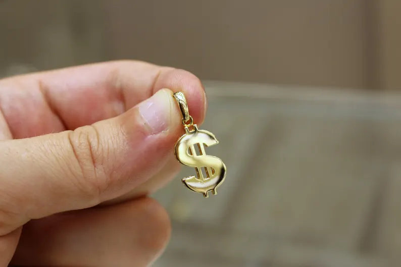 14K Gold Dollar Symbol Pendant, Currency Necklace, Dollar Sign Jewelry, Statement Piece, Gold Pendant, Money Symbol Jewelry, Gift for Him
