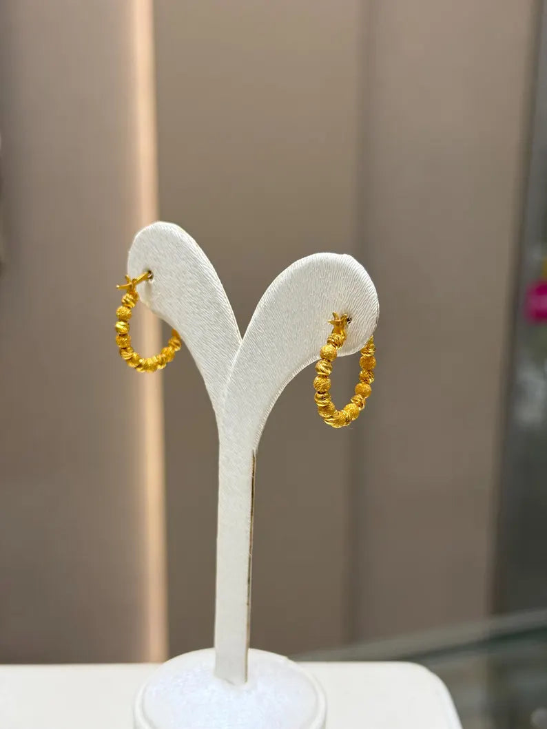 22K Solid Gold Earrings , Dorica Ball Earrings , Ball Earrings , 22K Earrings , Mother's Gift ,Hoop Earrings, Gift for Her, Boho Earrings