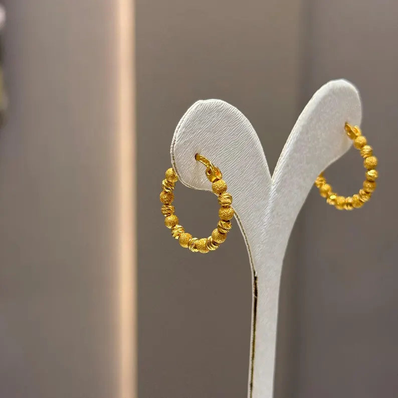 22K Solid Gold Earrings , Dorica Ball Earrings , Ball Earrings , 22K Earrings , Mother's Gift ,Hoop Earrings, Gift for Her, Boho Earrings