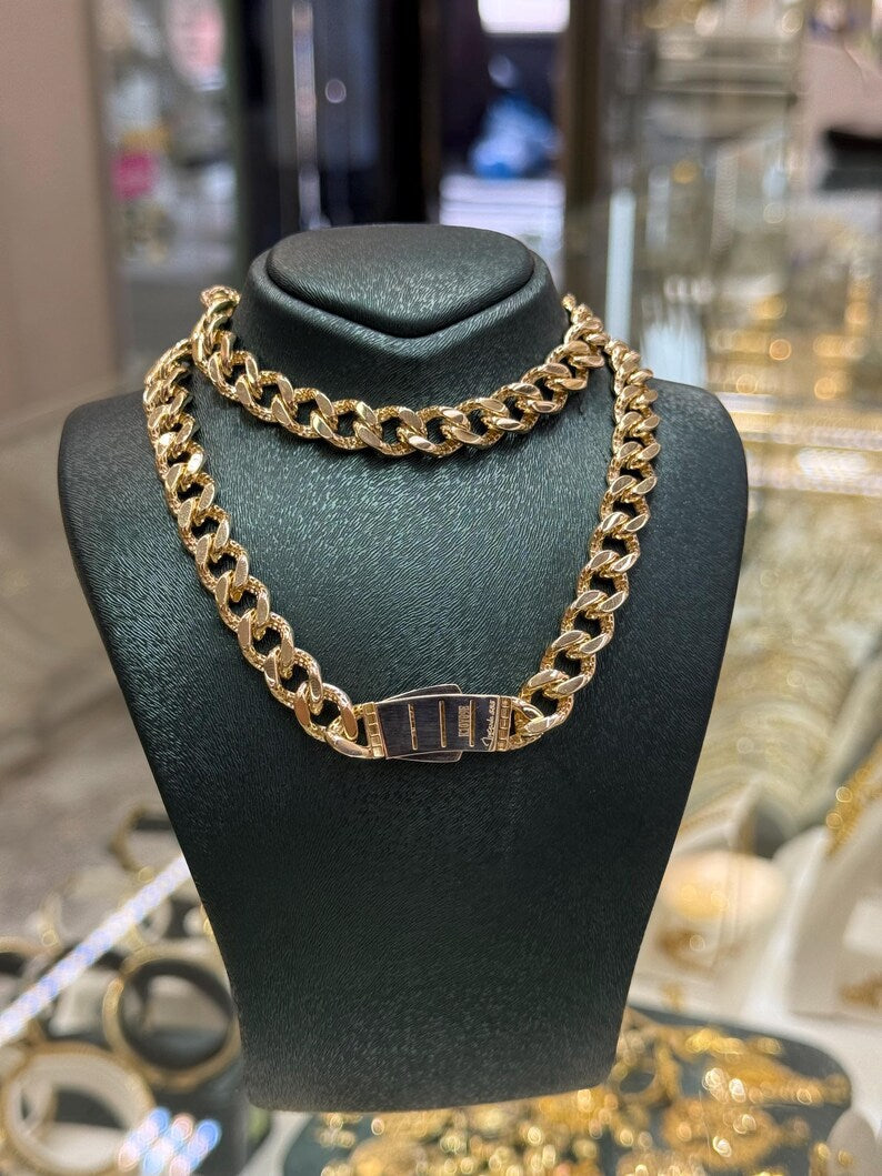 14K Gold Italienische Panzerkette, 14K Kubanische Panzerkette, 8,60mm, Kubanische Kette, 14k GoldKette Halskette, 14k Goldschmuck, Kubanische Gliederkette
