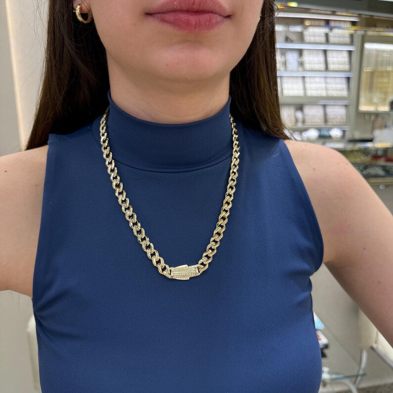 14K Gold Italian Curb Chain Necklace, 14K Cuban Curb Chain, 8.60mm,  Cuban Chain, 14k Gold Chain Necklace, 14k Gold Jewelry, Cuban Link Chain