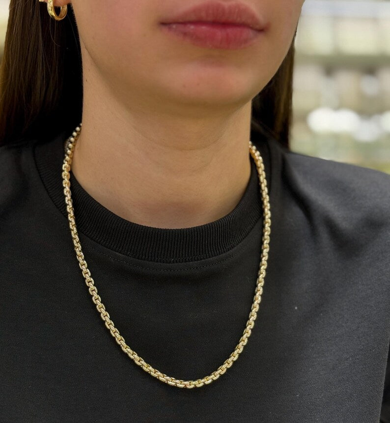 14K Gold Chain Necklace, 5 mm Chain, 14K Gold Chain, Unisex Gold Chain, Italian Style Statement Necklace, 14 Karat Yellow Gold Jewelry Gift