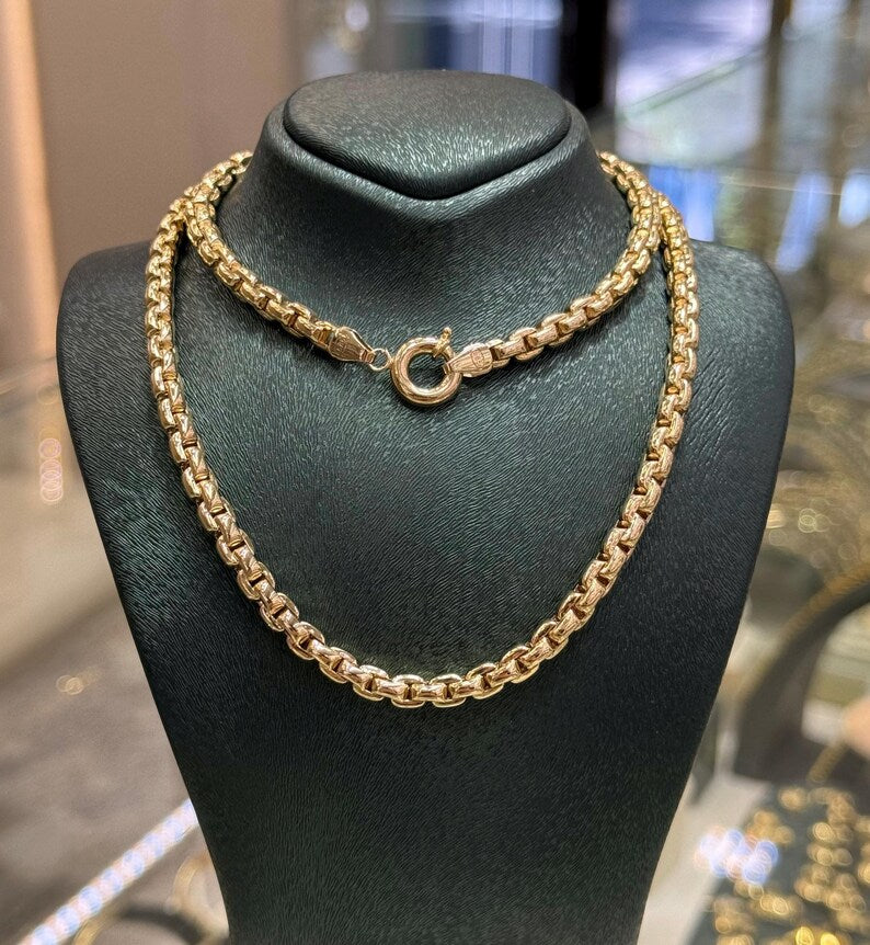 14K Gold Chain Necklace, 5 mm Chain, 14K Gold Chain, Unisex Gold Chain, Italian Style Statement Necklace, 14 Karat Yellow Gold Jewelry Gift