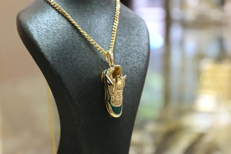 14K Gold Sneaker Pendant, Shoe Necklace, Hip Hop Shoe Necklace, Basketball Jewelry, Urban Gift for Him, Gold Luxury Jewelry, Gift For Her
