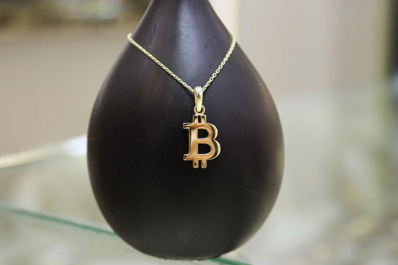 14K Gold Bitcoin Necklace, 14K Gold Btc Coin, Bitcoin Pendant, Bitcoin Charm, Cyrpto Coin Gold, Jewelry Gift, BTC Bling, Luxury Gift For Him