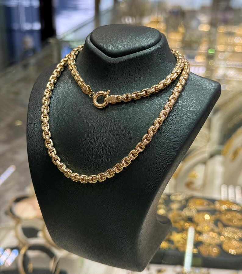 14K Gold Chain Necklace, 5 mm Chain, 14K Gold Chain, Unisex Gold Chain, Italian Style Statement Necklace, 14 Karat Yellow Gold Jewelry Gift