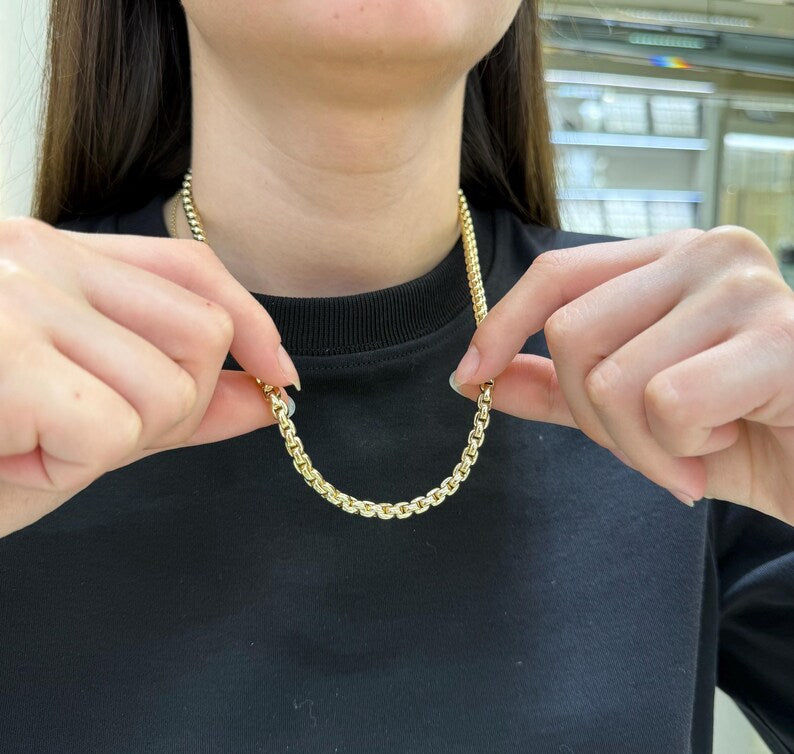 14K Gold Chain Necklace, 5 mm Chain, 14K Gold Chain, Unisex Gold Chain, Italian Style Statement Necklace, 14 Karat Yellow Gold Jewelry Gift
