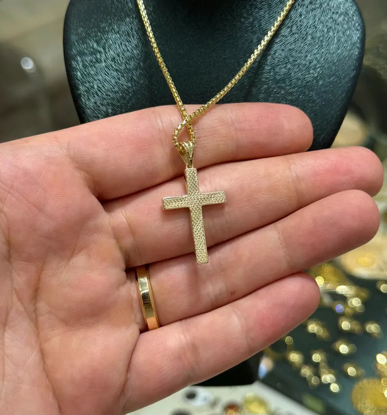 14K Gold Cross Gold Necklace, Greek Key Design Cross Necklace, Cross Pendant Necklace, Christian Necklace, Cross Jewelry