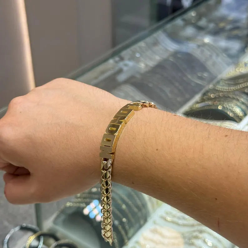 14K Gold Personalized Cuban Chain Bracelet, 14K Custom Made Cuban Bracelet, 11mm, Name Bracelet, Cuban