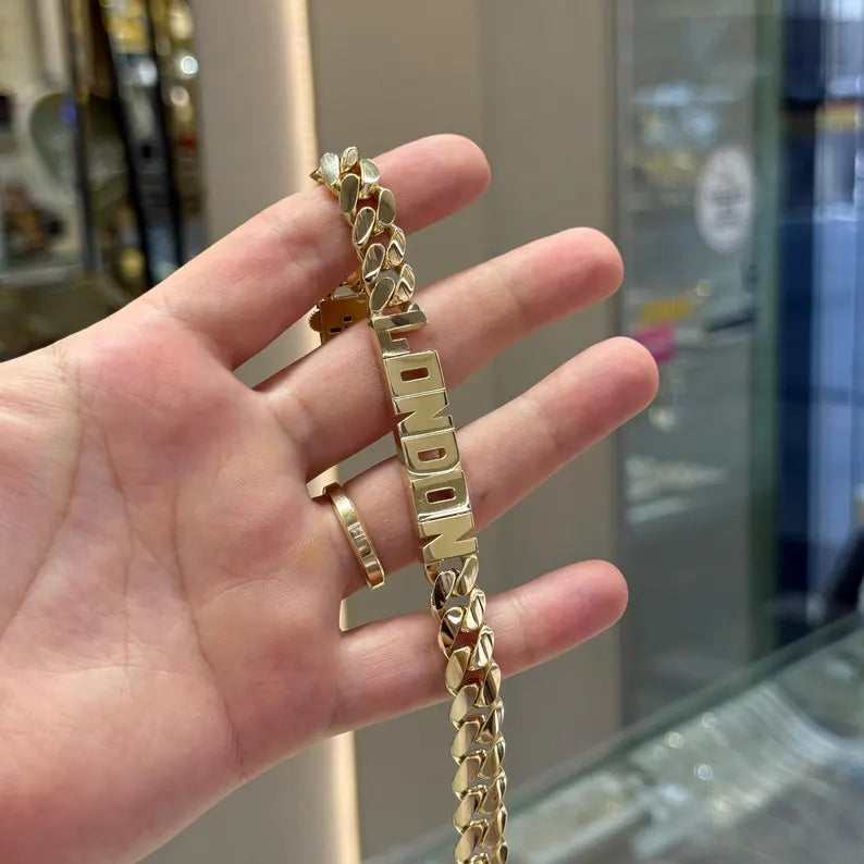 14K Gold Personalized Cuban Chain Bracelet, 14K Custom Made Cuban Bracelet, 11mm, Name Bracelet, Cuban