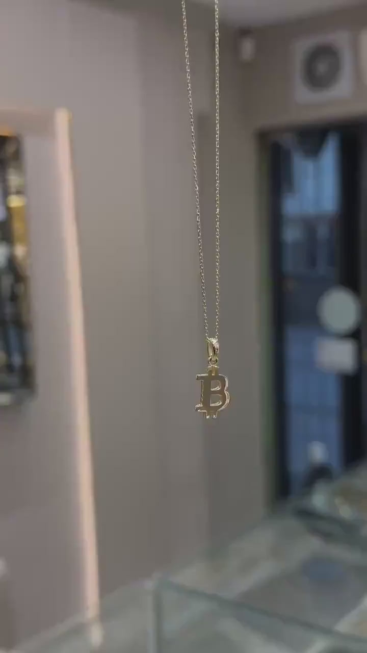 14K Gold Bitcoin Necklace, 14K Gold Btc Coin, Bitcoin Pendant, Bitcoin Charm, Cyrpto Coin Gold, Jewelry Gift, BTC Bling, Luxury Gift For Him