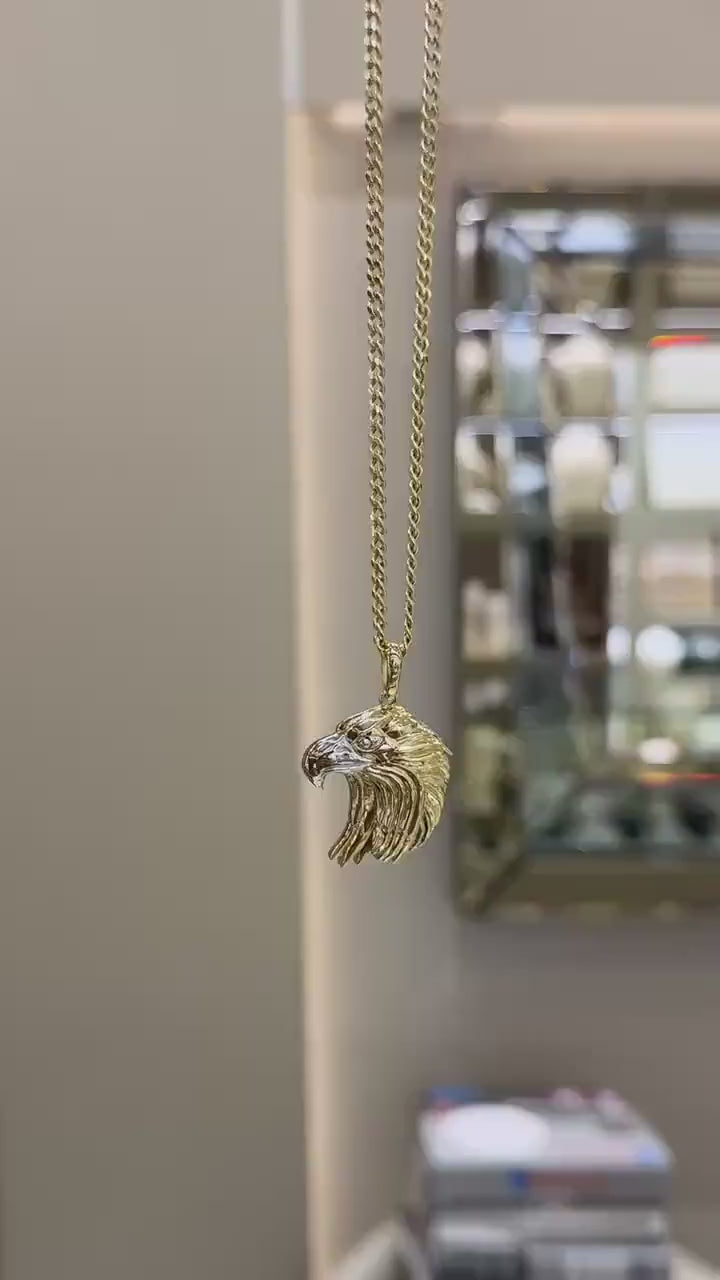 14K Gold Eagle Pendant, 14K Eagle Gold Necklace, Eagle Head Pendant, Gift for Him, Necklace for Women, Animal Jewelry, Mens Gold Pendant