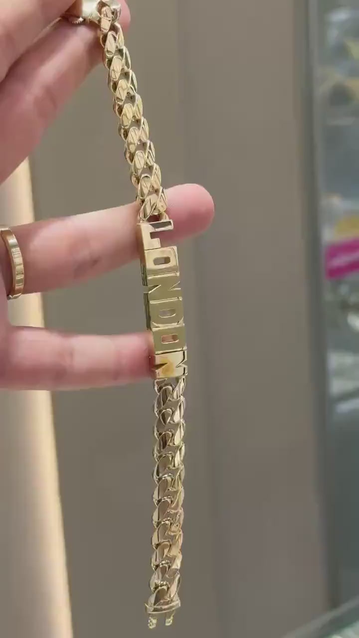 14K Gold Personalized Cuban Chain Bracelet, 14K Custom Made Cuban Bracelet, 11mm, Name Bracelet, Cuban