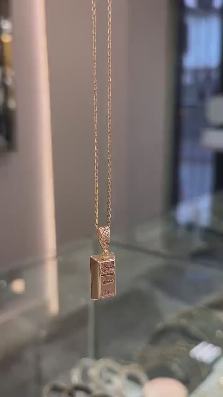 22K Gold Bar Pendant Necklace, 22K Bullion Gold Necklace, Gift For Her, 22K Pure Gold, Dainty Necklace for Women, Jewelry, Gift For Woman
