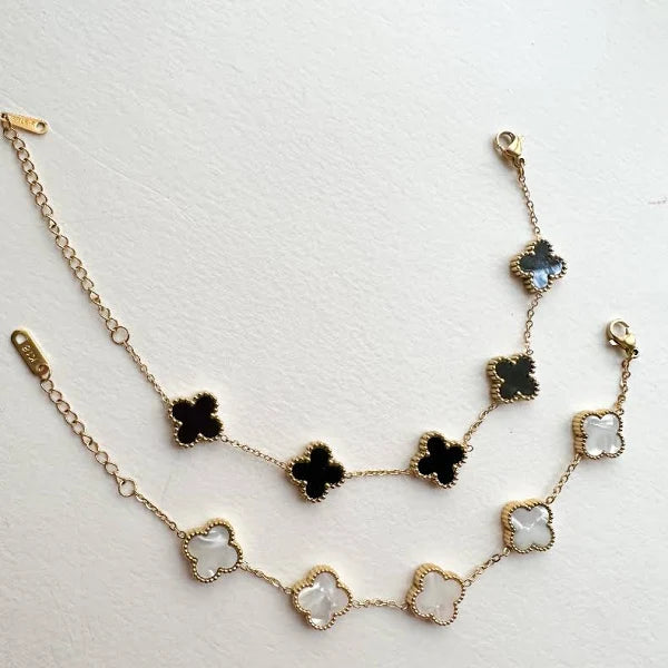 14K Solid Gold Van Cleef Floral-Inspired Bracelet – Black, Blue, Yellow & White Enamel Colors
